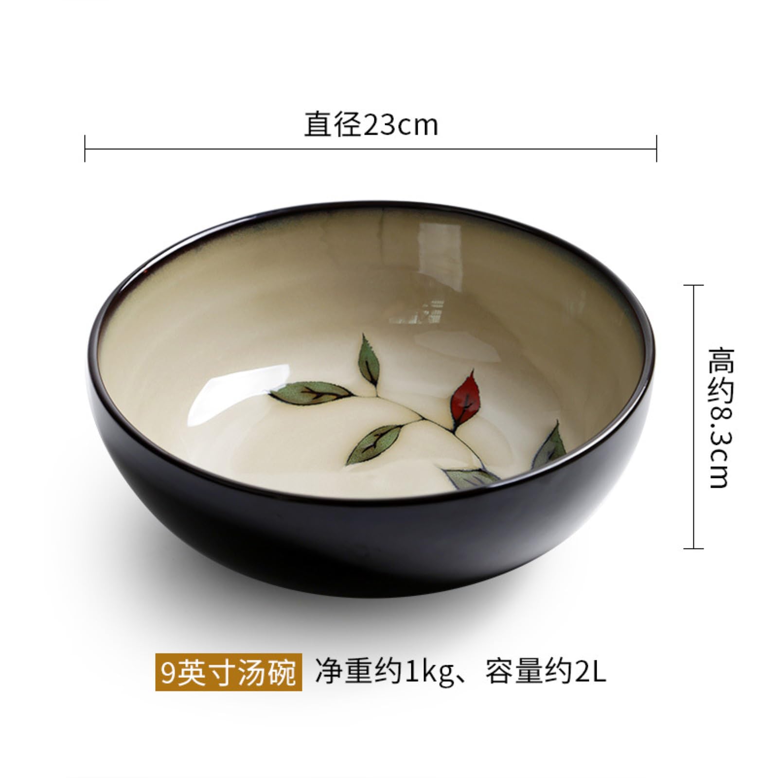 Plato hondo de cerámica japonesa para el hogar, pintado a mano, esmaltado, redondo, 23 cm, G-190