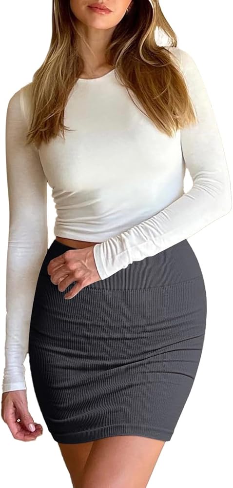IDEALSANXUN Gonne a Quadri da Donna Autunno Inverno a Vita Alta Aline Pieghe Midi Gonne, Arancione, XS