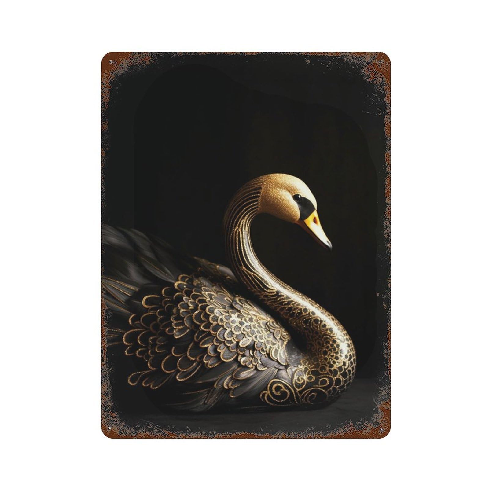 Black And Gold Swan Distressed Metal Wall Sign 15.7"x11.8", for Farmhouse, Kitchen And Entryway Decor, Rustic Home Decor