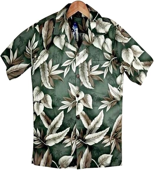 Amazon アロハシャツ メンズ ダークグリーン 葉柄アロハシャツ 大きいサイズ有 コットン シャツ 通販