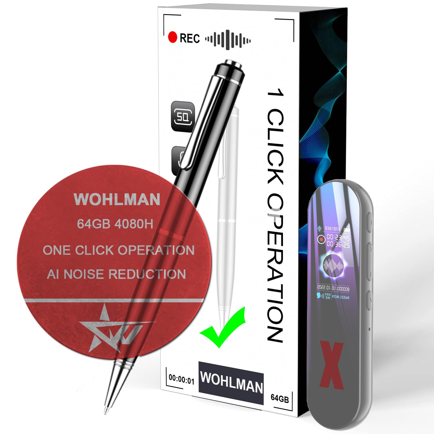 Digital Voice Recorder, 64GB Audio Voice Recorder for Lectures, Noise Reduction Voice Recording Device for Meetings Interviews Classes Concerts