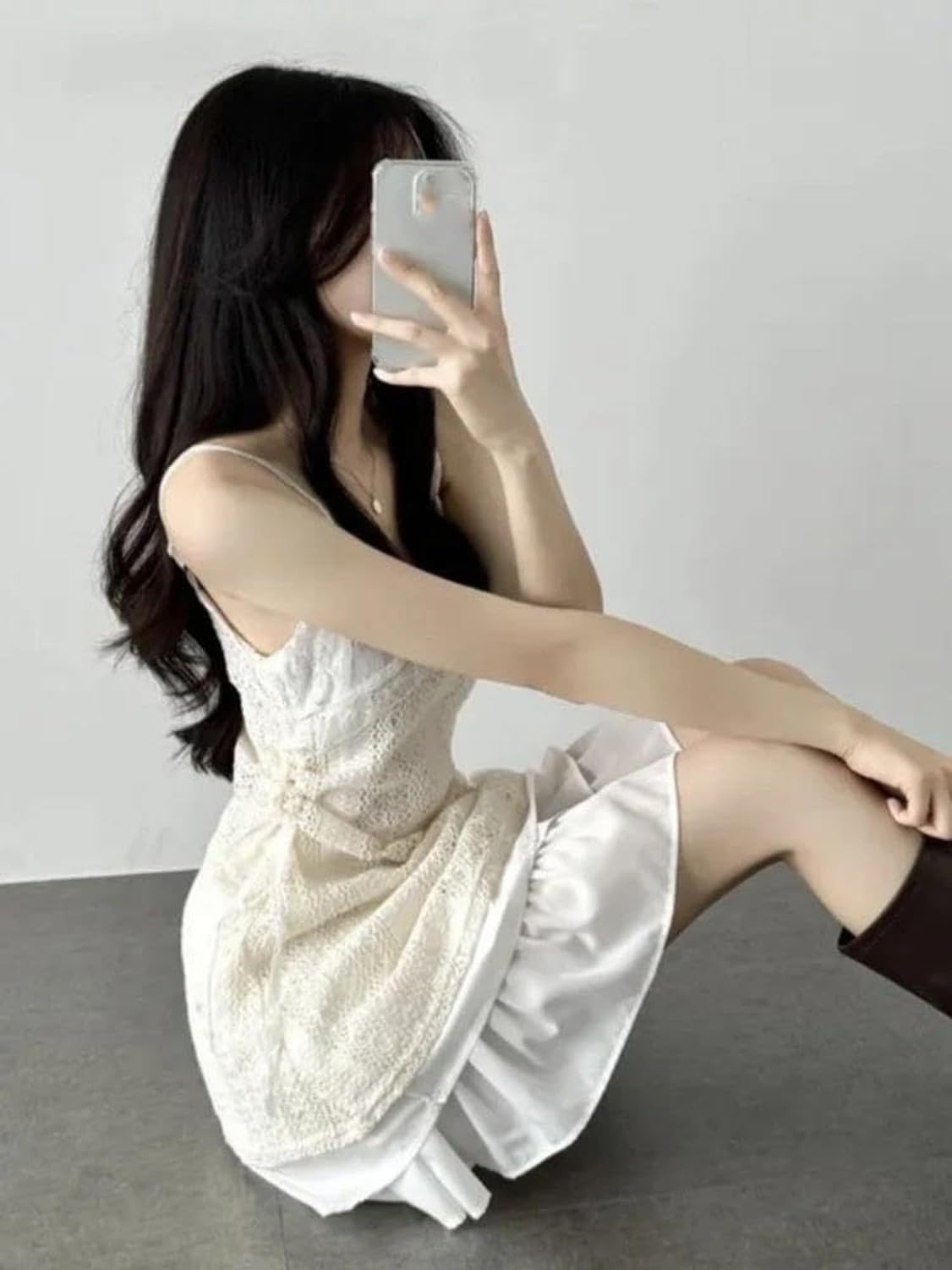 Vestido Mujer Cordón Lazo Irregular Falda A Línea Túnica Transparente Casual, Cremoso-Blanco, L