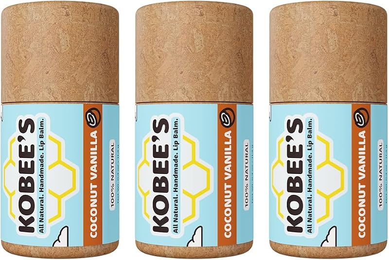 KOBEE'S ALL NATURAL. HANDMADE. Bálsamo labial de coco e baunilha, Pacote com 3