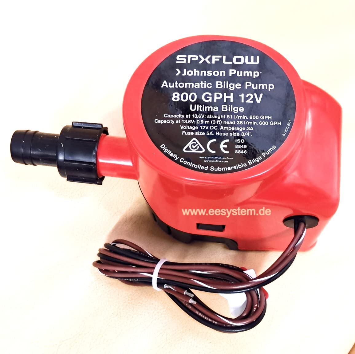 SPX FLOW ULTIMA BILGE 800 GPH 12V Johnson automatische Lenzpumpe mit SCHALTER 38 L/min - Patronen Bilgenpumpe, Bootspumpe, Schiffspumpe, Yachtpumpe
