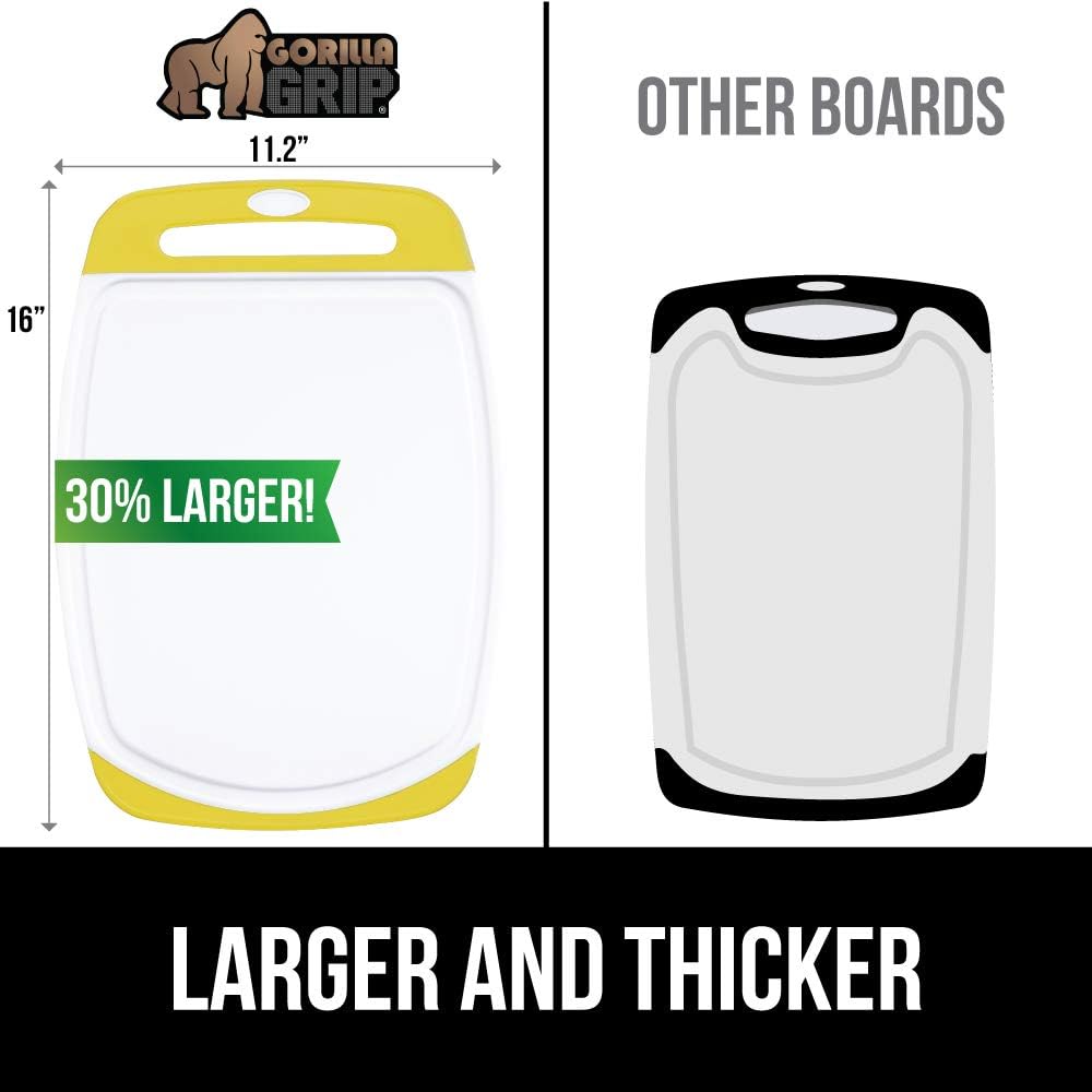 Crаzу Clеаrаnсе Gorilla Grip Reversible, Oversized, Thick Cutting Board, Grip Handle, Deep Juice Grooves, Slip Resistant, Large Kitchen Chopping Boards for Meat, Veggie, Fruit, Dishwasher Safe, 16x11.2, Lemon Yellow