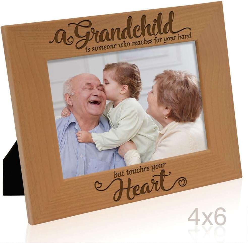 KATE POSH Grandparents Picture Frame with Message A Grandchild is Someone Who Reaches For Your Hand But Touches Your Heart, 4x6 and 5x7 Photo Display, Sentimental Gift for Grandma and Grandpa, Grandparent's Day (5x7-Vertical)