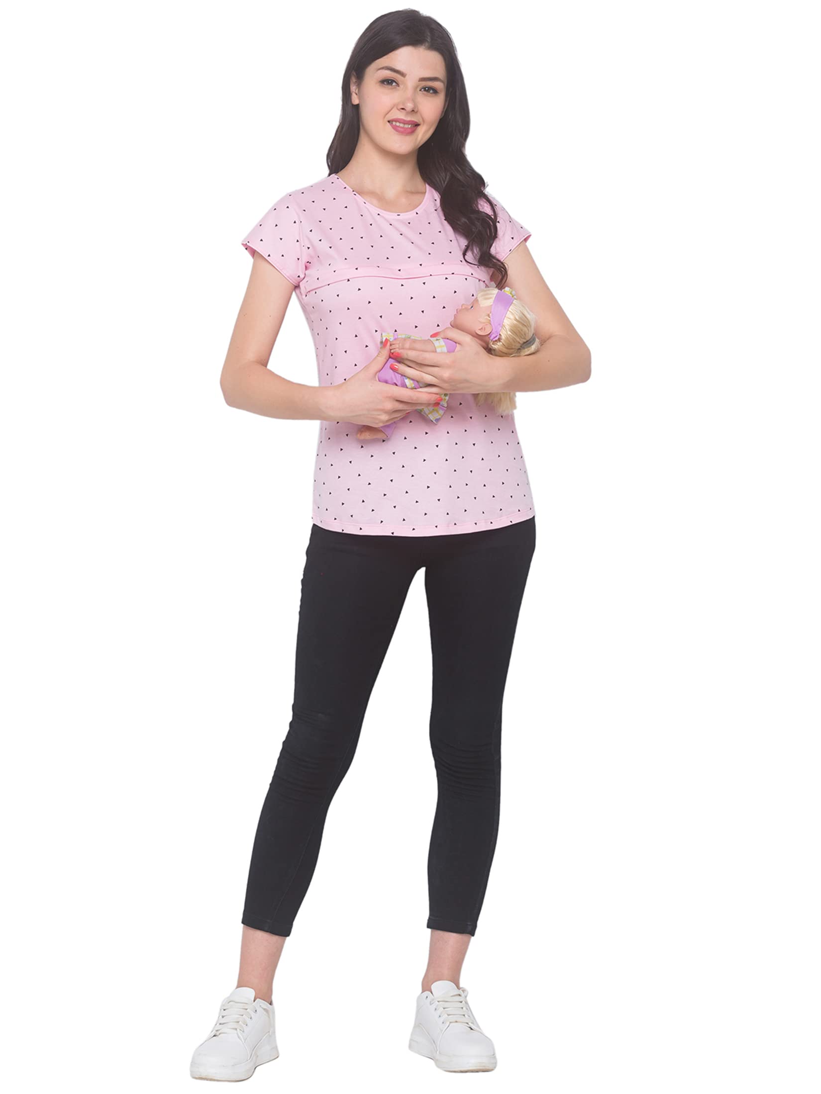 AV2 Printed Women Nightwear Feeding & Nursing Top Pink XX-Large 8049 - Image 3 thumbnail