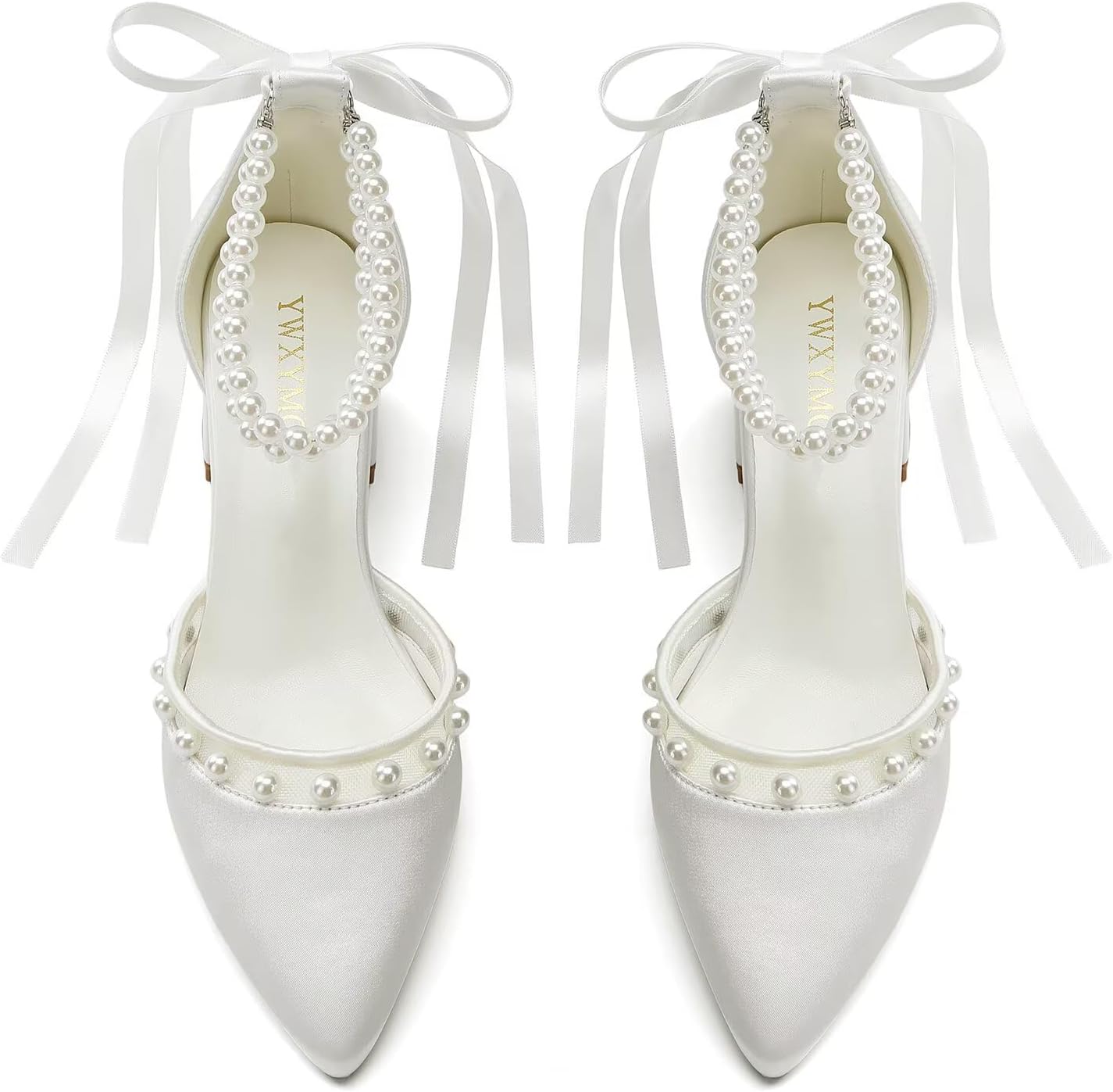 Wedding Shoes for Bride Low Block Heel Bridal Shoes Pearl Heels Pointed Toe Wedding Heels - Image 2