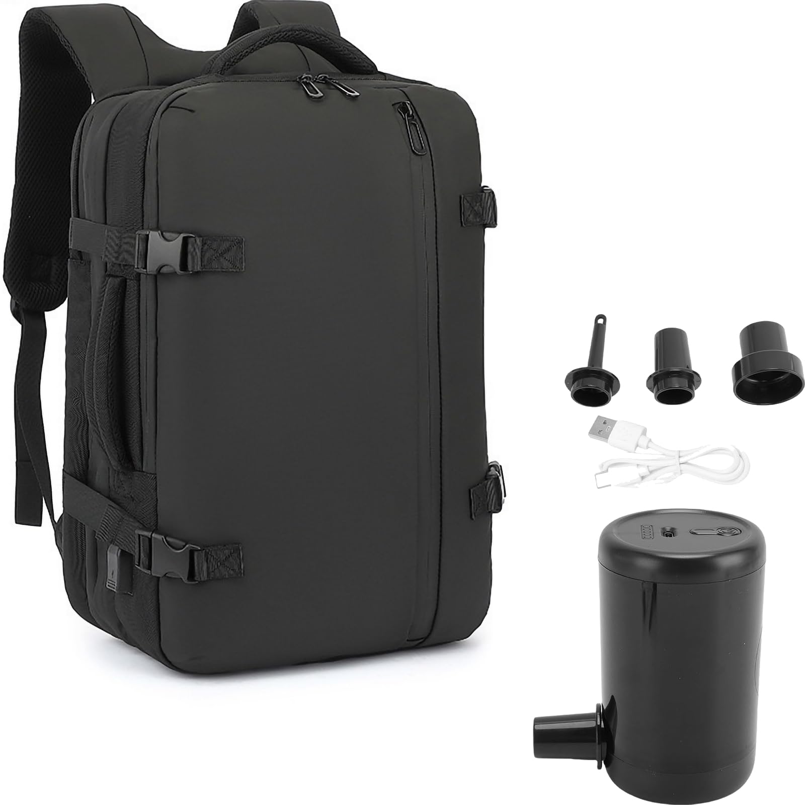 Vakuum -Rucksackreisen, 55L Erweiterbarer Reiserucksack mit Luftpumpe, USB -Ladeanschluss, Wasserdicht, Vacpack -Kompressions -Umhängetasche für Geschäft, College, Camping
