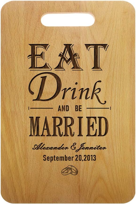 The Geeky Days Eat Drink And Be Married Custom Engraved Wooden Bamboo Cutting Board Home Kitchen Decor Wood Chopping Block for Kitchen Wedding Gift