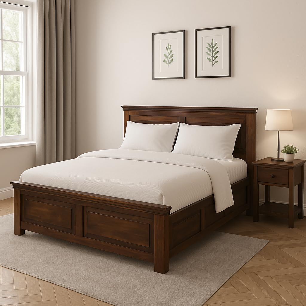 Excel International Siska Solid Sheesham Wood Queen Size Bed with Buid in Storage | Wooden Double Bed Box Storage for Bedroom | Rosewood, Teak Finish-image-8