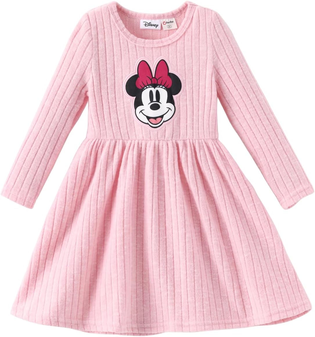 Disney Princess Frozen Elsa Minnie Stitch Floral Toddler Girl Dress A Line Long Sleeve Kids Casual Fall Clothes 2-6 Years