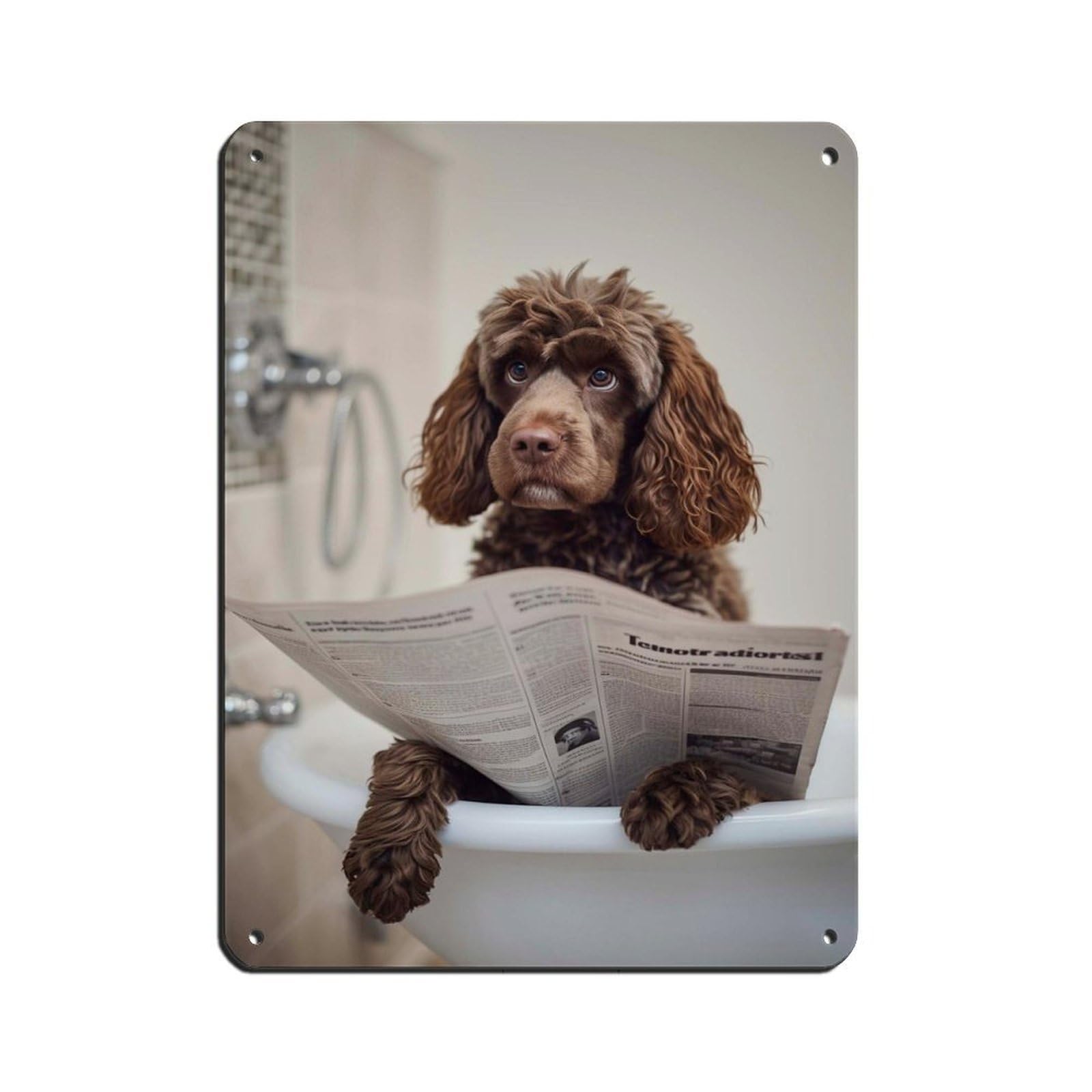 Cocker Spaniel Reading A Newspaper Retro Poster Metal Tin Sign Chic Art Retro Iron Painting Bar People Cave Cafe Family Garage Poster Wall Decoration 12x16inch(30x40cm)