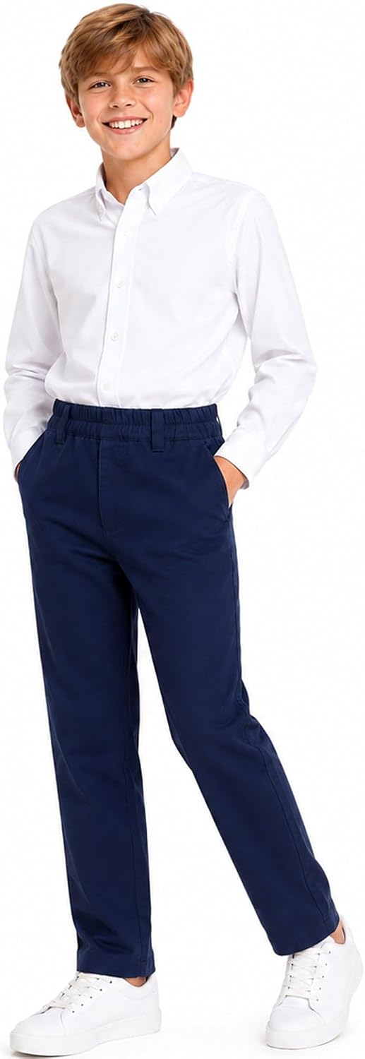 HILEELANG Boys School Uniform Pants Cotton Stretch Chino Pants Kids