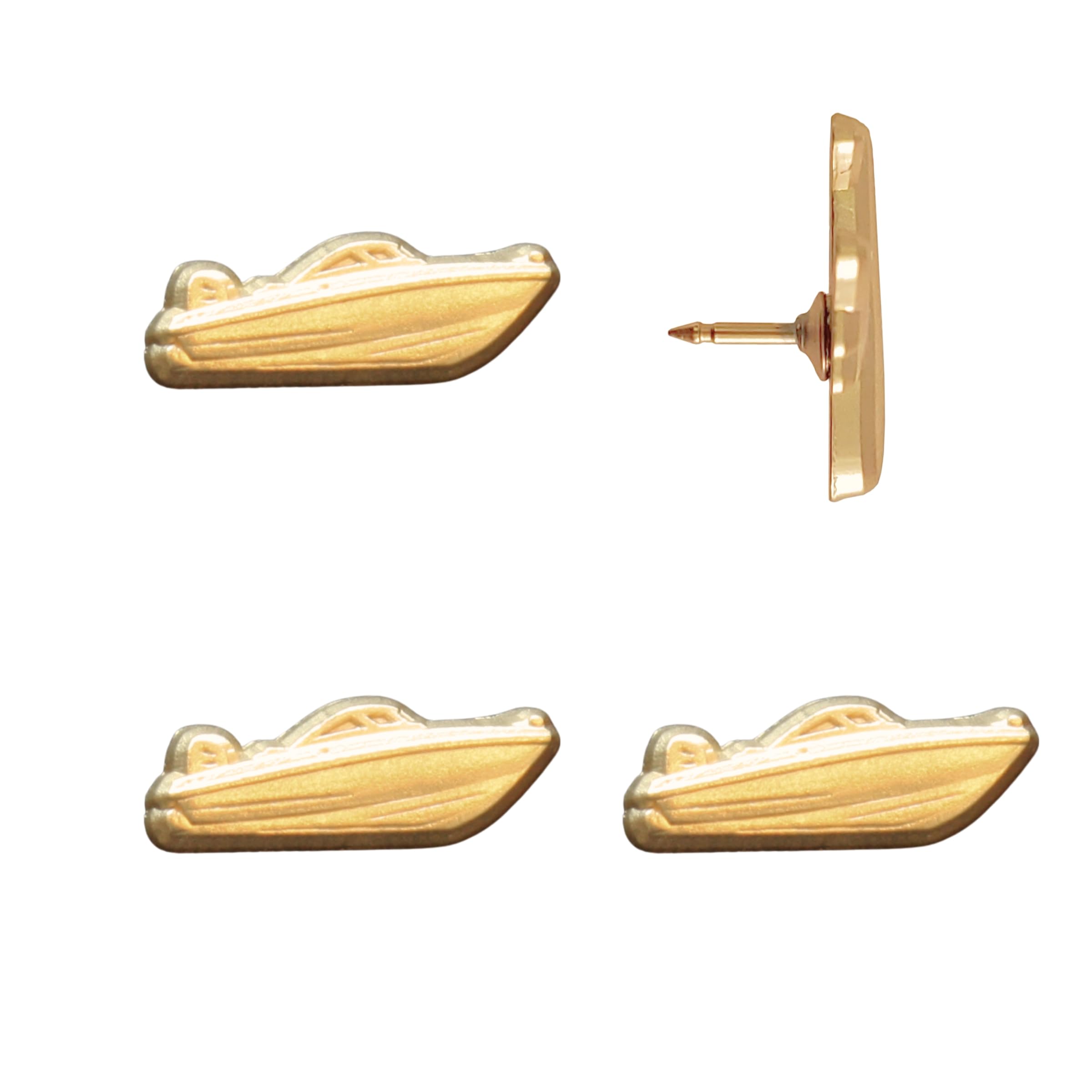 Motor Boat Push Pins - Gold Speedboat Map Pins for Cork Boards, Maps, or Lapel Use - Designed in USA - Set of 4