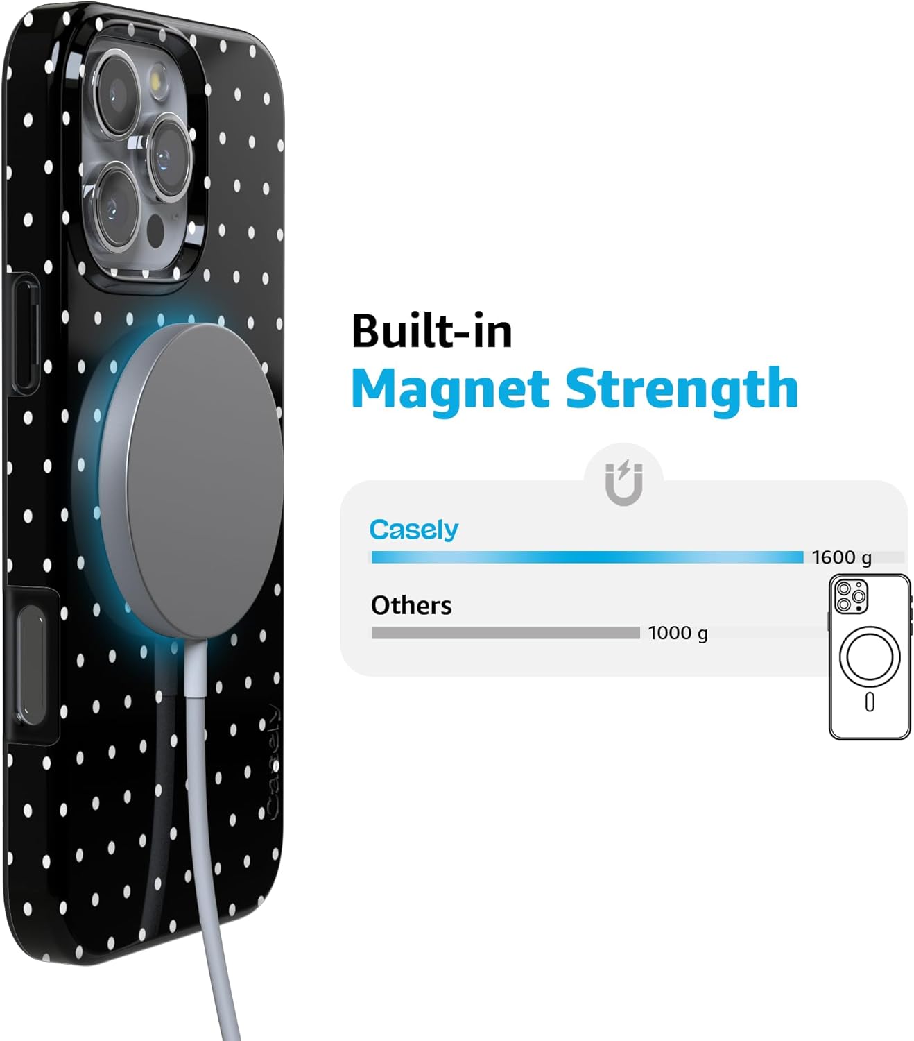 Casely iPhone 16 Pro Max Case | On the Dot | Black Polka Dot | Compatible with MagSafe | Classic Ultra Slim Design