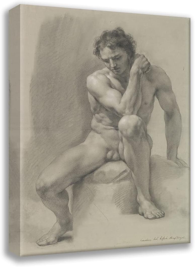 ArtDirect Anton Raphael Mengs 14x18 Gallery Wrapped Canvas Museum Art Print Titled: Seated Nude Male