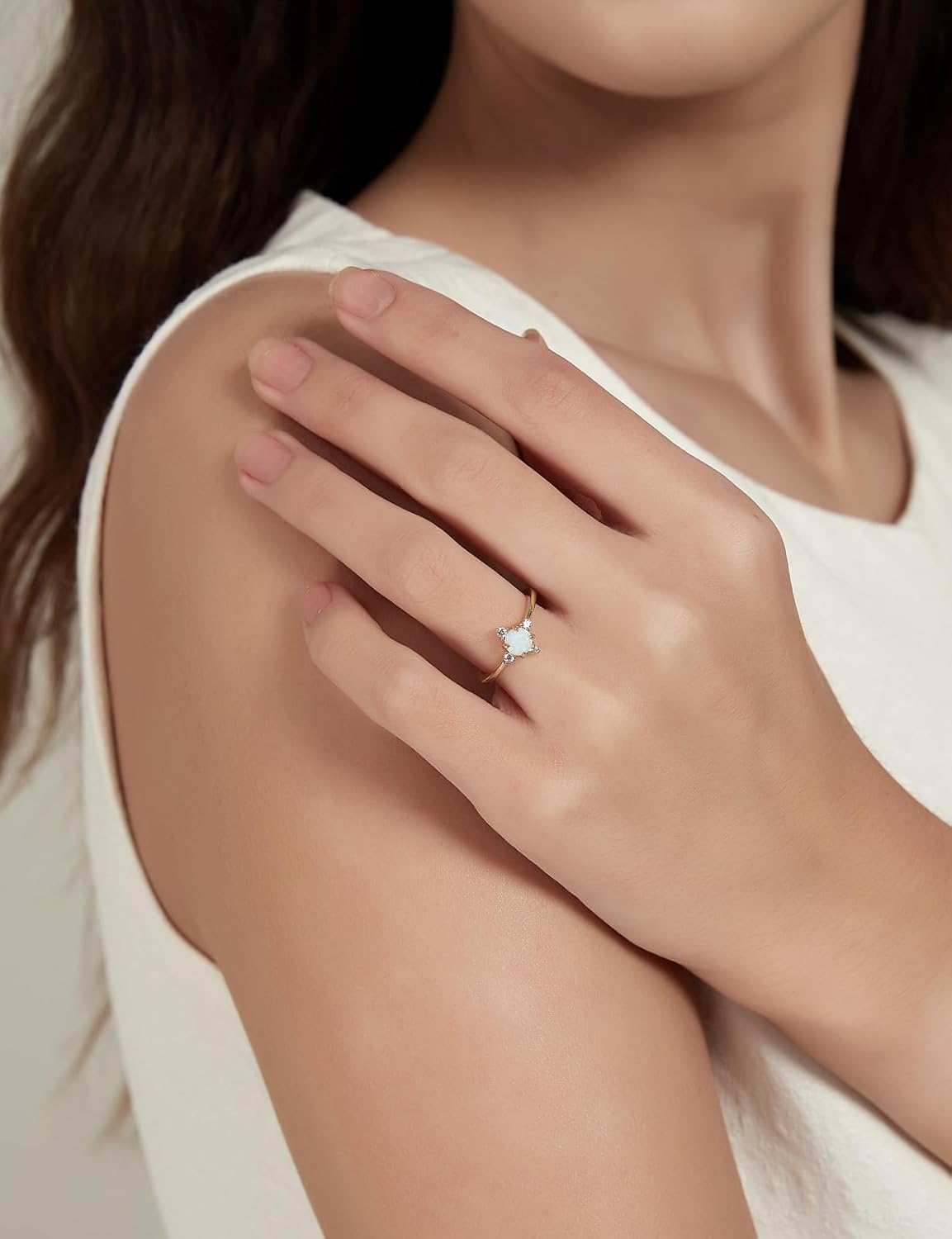 SHINYSO 14K Gold Plated Wedding Band for Women Thin Stackable Rings Opal Dainty Cubic Zirconia CZ Promise Engagement Ring Size 4-10 - Image 4