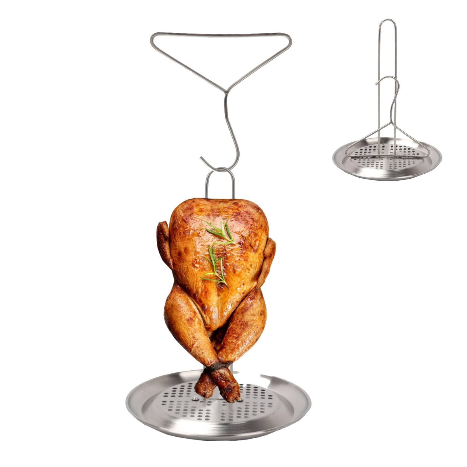 Stainless Steel Turkey Fryer Stand Kit,Turkey Fryer Rack Accessory Set,Turkey Hook for Deep Fryer,Turkey Deep Fryer Lifting Hook with Stand,Lifter Hook,Vertical Rack and Perforated Base for BBQ