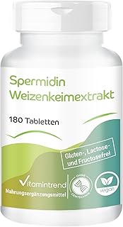 Vitamintrend Spermidin Weizenkeimextrakt, 180 Tabletten, 6mg Spermidin pro Tablette, Polyaminverbindung, hochdosiert, Nahrungsergänzungsmittel vegan ohne Magnesiumstearat, in Deutschland hergestellt