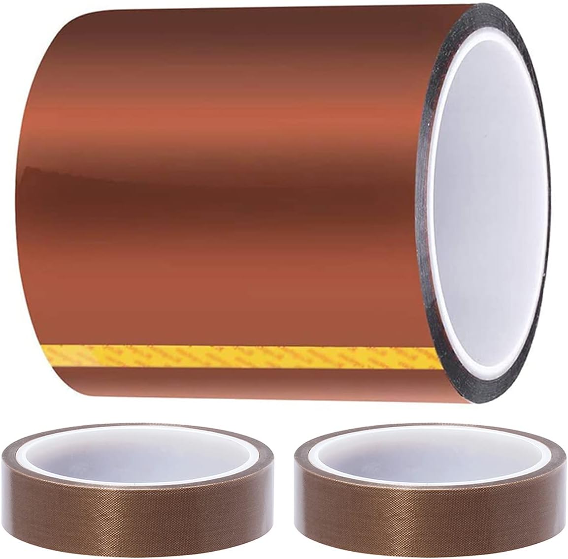 High Temp Polyimide Heat Resistant Tape 100mm x 33m(108ft) for 3D Printer, Soldering - Silicone Adhesive, With 2 Rolls 15mm x 10m(33ft) Teflon Tape