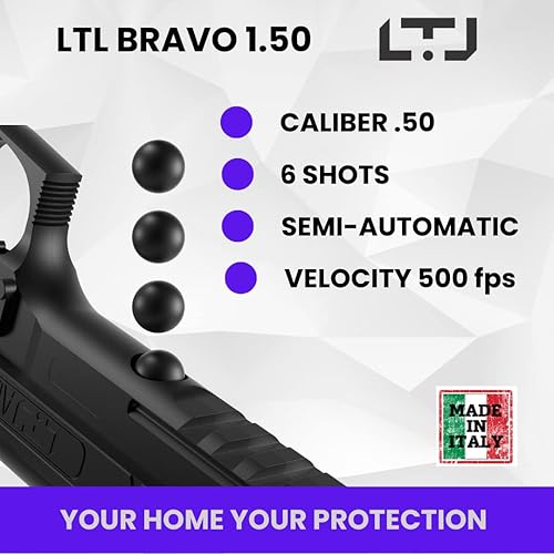 Miniatura 4 de LTL Bravo 150 Full Power pistola de aire para defensa y entrenamiento no letales Cal 50 Marca Less Than Letal LTL fabricada en Italia por CHIAPPA El