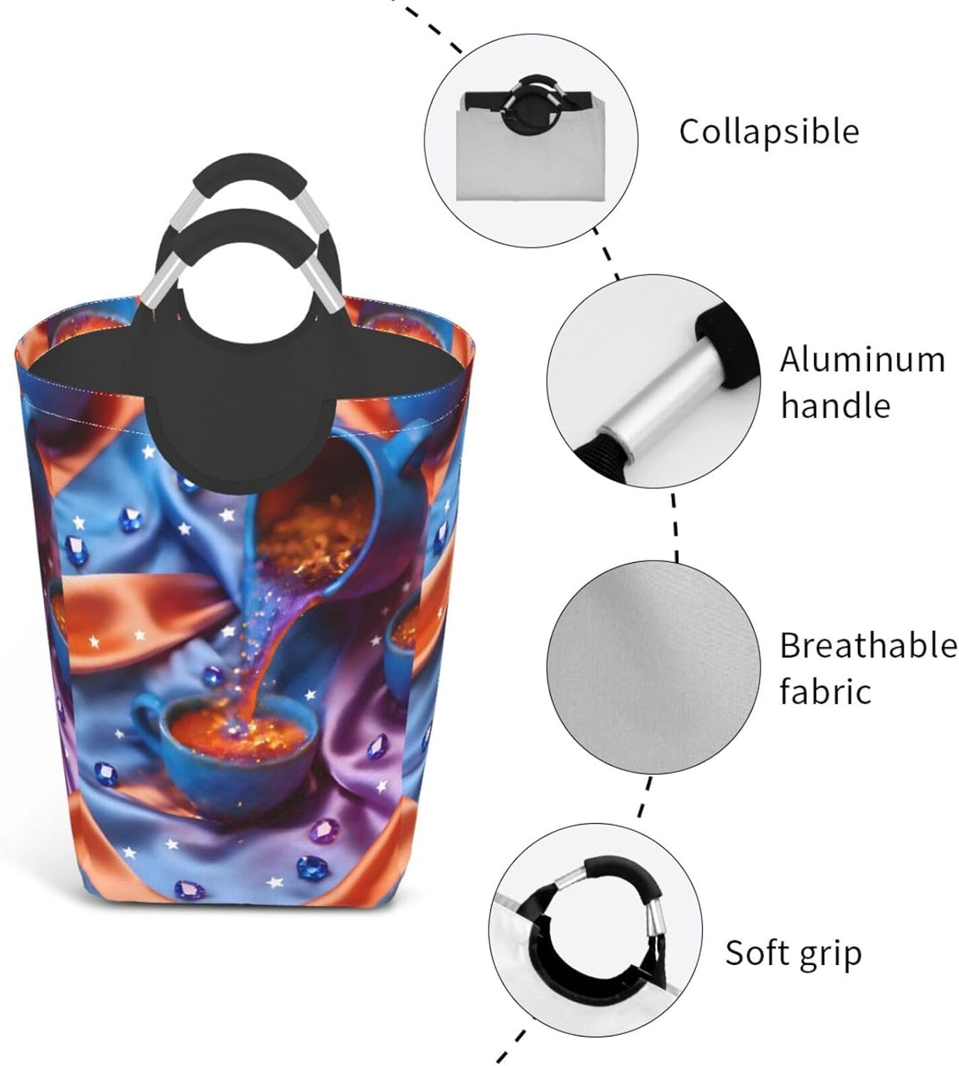 Stardust Elixir Cup Foldable Dirty Laundry Bag, Waterproof Oxford Fabric With Pe Board Base, 50l Capacity For Home & Travel