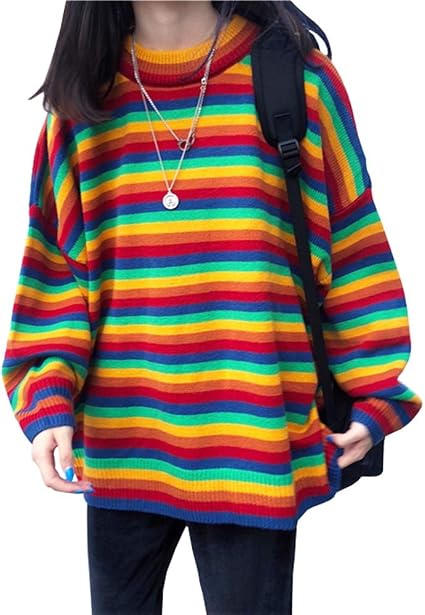 Women Korean Harajuku Loose Striped 
