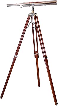 Vintage Brass Telescope Chrome Finish Nautical Floor Standing Adjustable Tripod 27 Home Office Decor