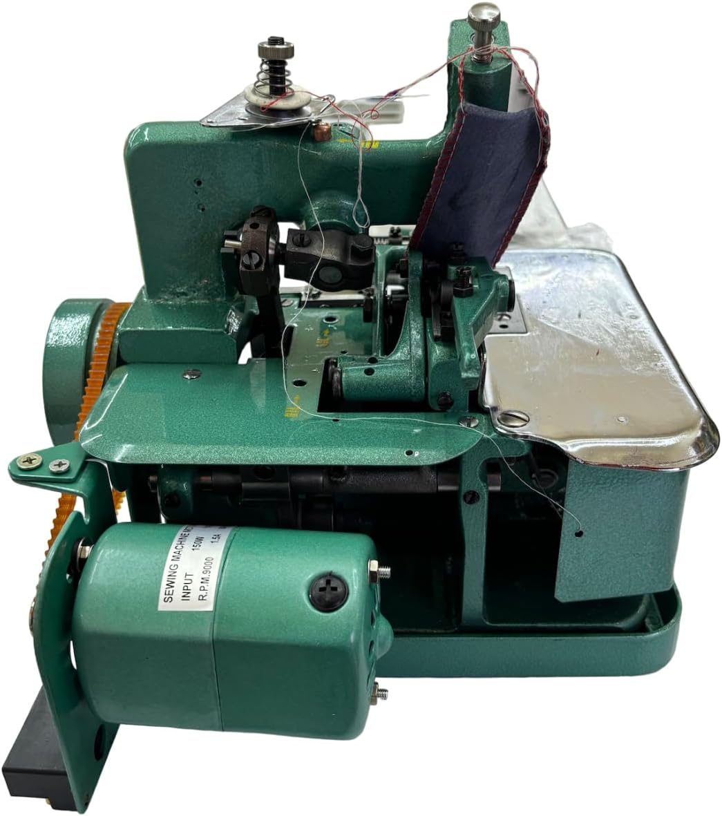 Another side view of the Generic GN10/QXGN11D overlock sewing machine, focusing on the motor and drive belt.