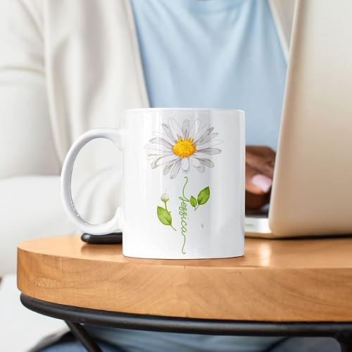 Miniatura 50 de CUBICER Tazas de café personalizadas, diseño de flor de peonía, tazas de cerámica blanca, taza de viaje grande, vaso para beber, regalos de Navidad