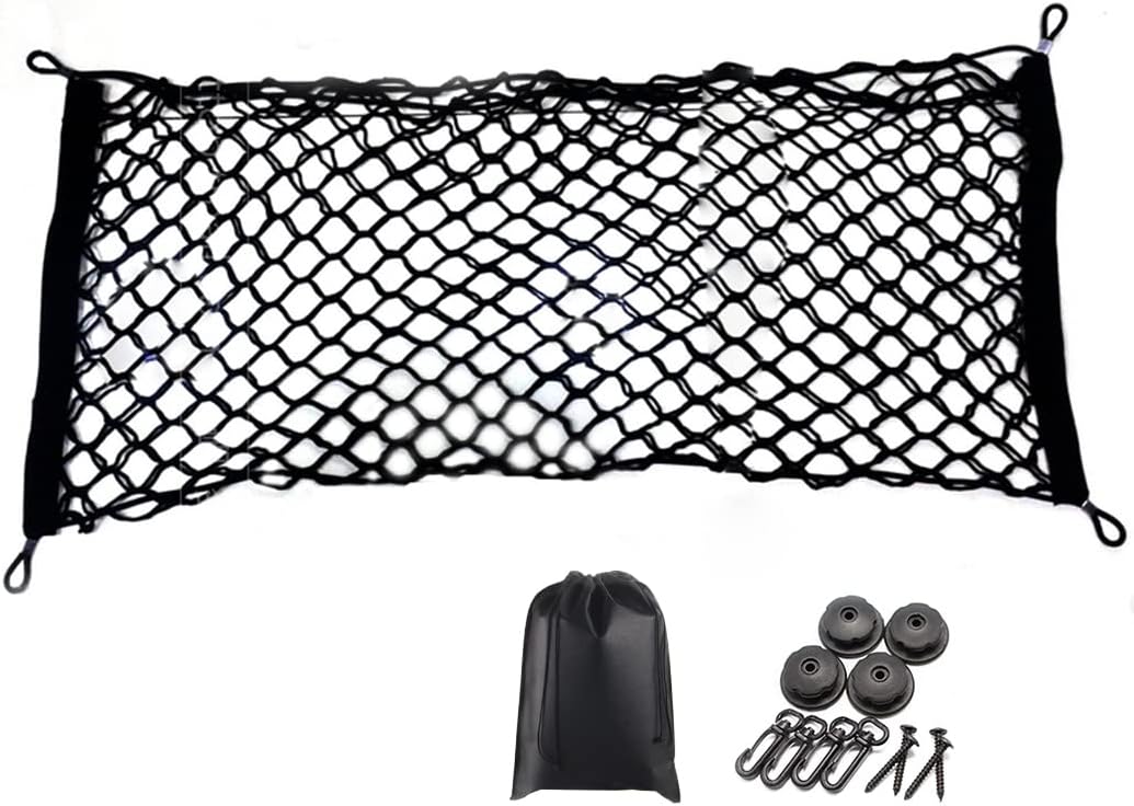 Premium Quality Adjustable Elastic Cargo Net Universal Stretchable Truck Net with Hooks,Storage Bag for Car, SUV, Truck, Pickup Trucks Black 35x16in