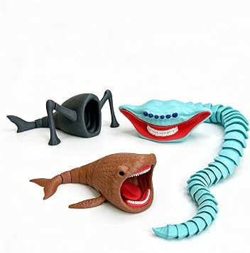 3 Pcs 3D Printed Sea Monster Toy Fidget Toy,Sea Eater Deep-Sea Creature Collectible Figure,Desk Stress Relief Toy and Unique Gift for Ocean Lovers Light Blue