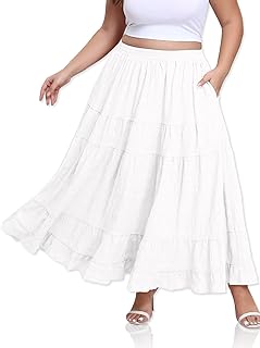 Women's Plus Size Maxi Skirt Layered Tiered Long Skirts High Waisted A L...
