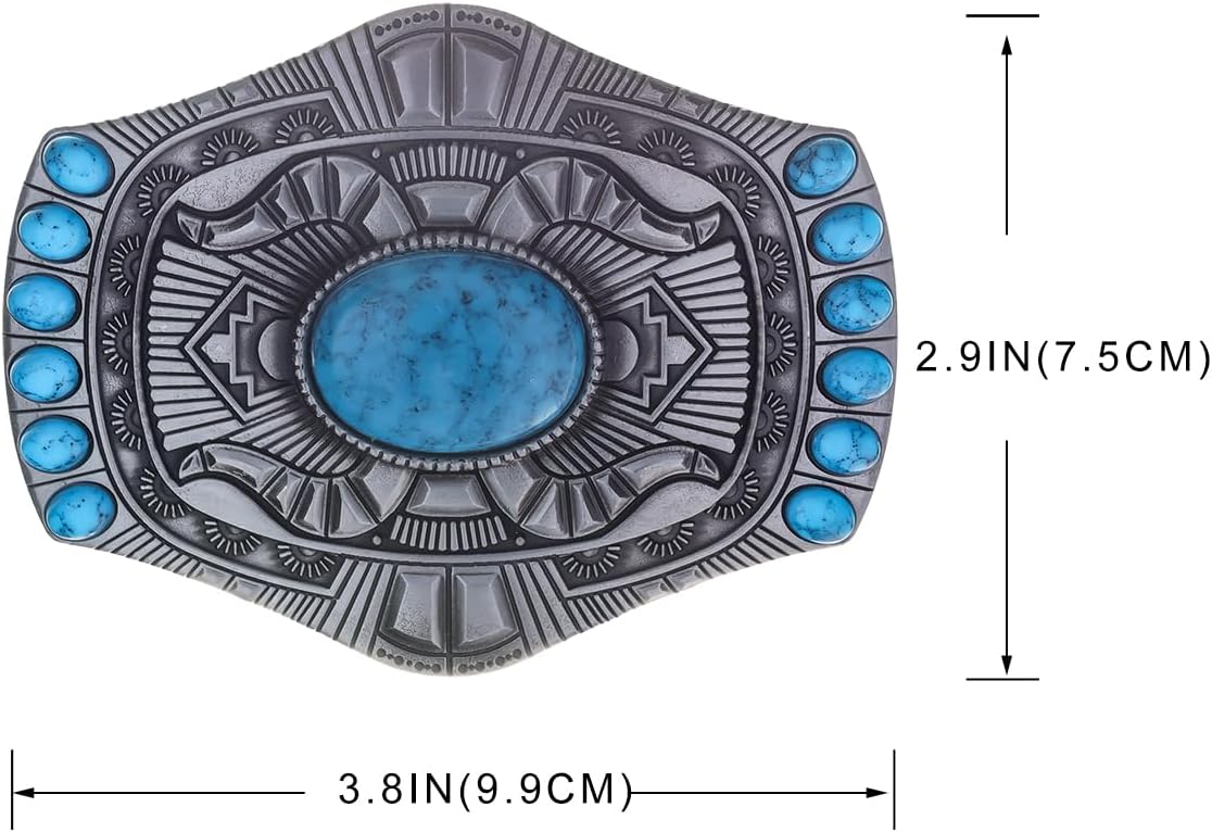YOQUCOL American Western Cowboy Indian Elements Vintage Turquoise Belt Buckle For Men - Image 3