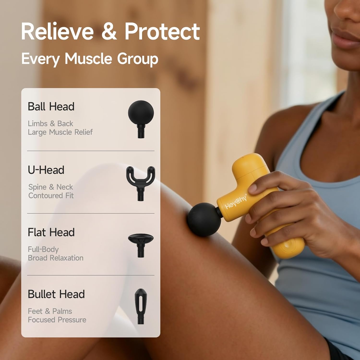 Super Mini Massage Gun Deep Tissue, Handheld Muscle Massager with 4 Heads, Percussion Travel Size Massager Gun for Men & Women Back Pain Relief, Quiet for Home, Gym, Office, Yellow
