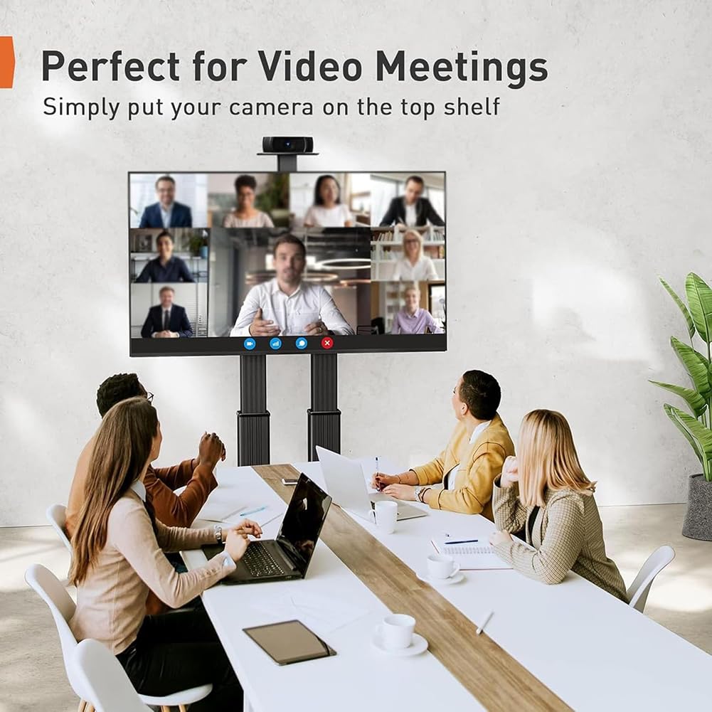 Supporto TV su ruote per TV da 55 a 90 pollici, carrello TV mobile per ufficio, carrello TV universale per TV a schermo piatto LED/LCD/OLED, supporto TV da pavimento regolabile in altezza fino a 90 k
