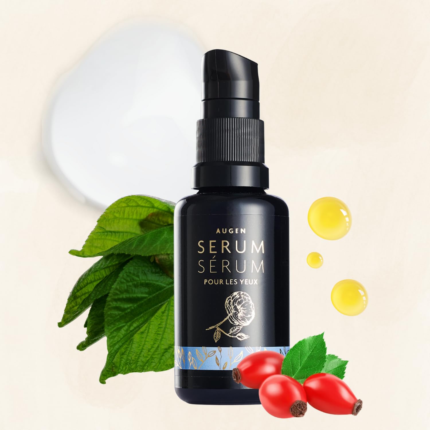 Augenserum mit Hyaluron | Bio Rosenwasser & Knospenextrakte | 30ml | Feuchtigkeitsspendend | Straffend | 100% natürlich & vegan | Naturkosmetik | Made in Switzerland
