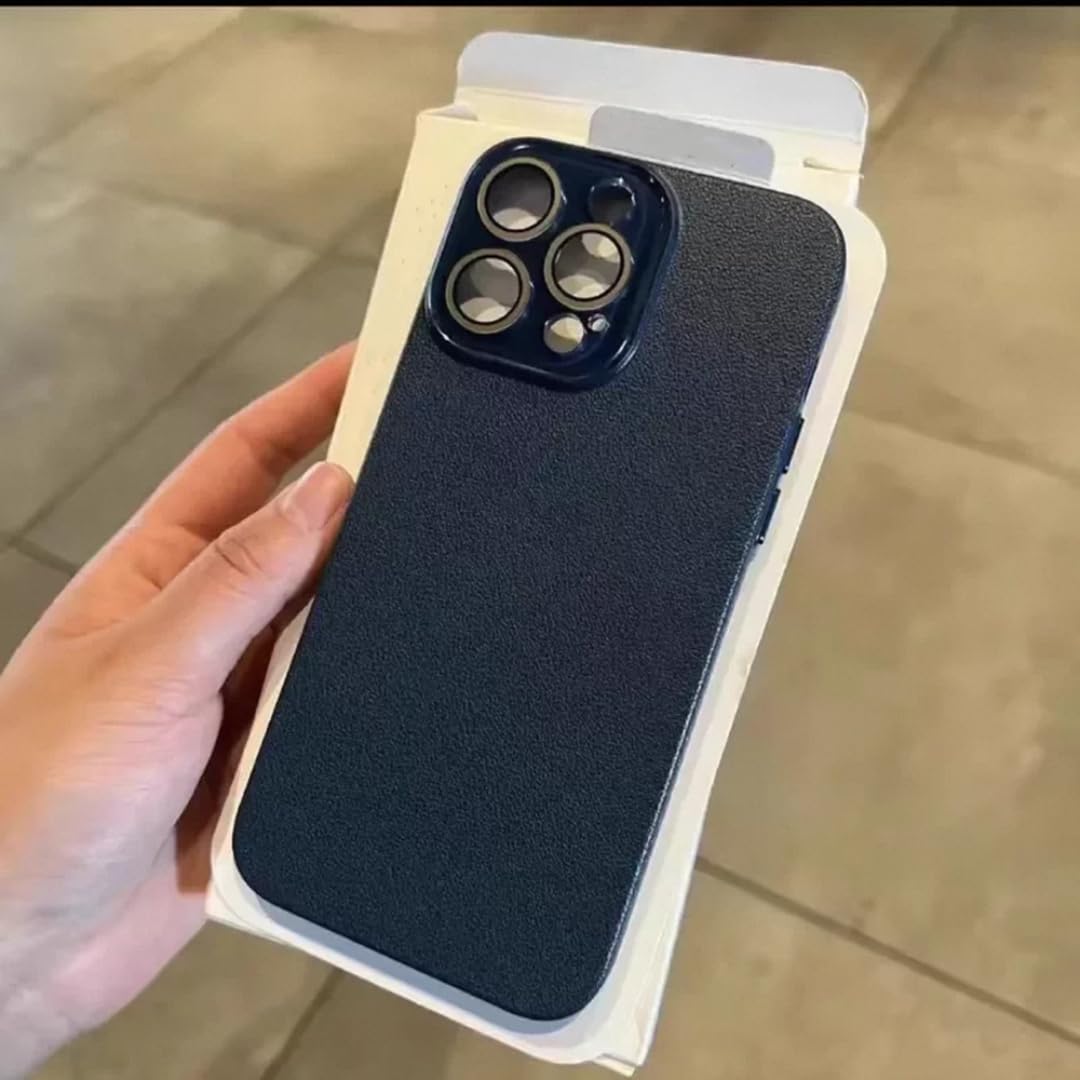 Coque rigide antichoc iPhone 12 en cuir texturé premium bleu marine - 2