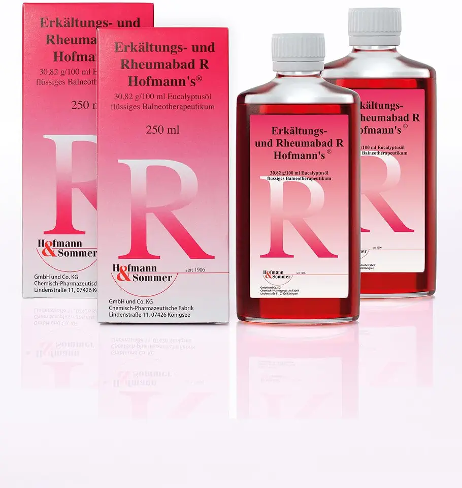 Erkältungsbäder: Die wohltuende Wirkung und Tipps zur Anwendung 5 Erkältungs- und Rheumabad R Hofmann`s® Arzneibad Erkältungsbad mit reinem Eukalyptus-Öl, wirkt schleimlösend und antiseptisch 500ml (2 x 250ml)