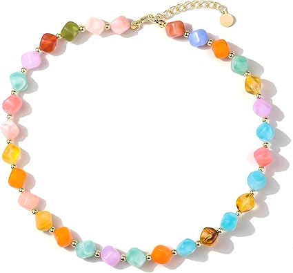 Green Resin Chunky Beaded Necklace with Gold Accent Ball | Lightweight Resin, Adjustable Length, Polished Gold Accents, Marble Effect Beads, Lobster Clasp