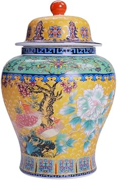 Ceramic Ginger Jar Vase Decorative Exquisite Ceramic Ginger Jar with Lid Chinese Traditional Preservation Jar Decorative Porcelain Jar Temple Jar Storage Jars For Home
