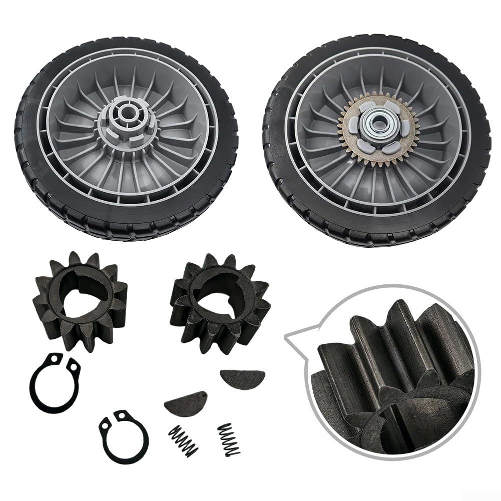 Ruedas para cortacésped Honda HRR216 HRS216 HRT216, neumáticos delanteros y traseros de 8 x 2 pulgadas con engranaje 12T, reemplaza 44710-VL0-L02ZB 42710-VE2-M02ZE, kit de metal de goma de plástico (4