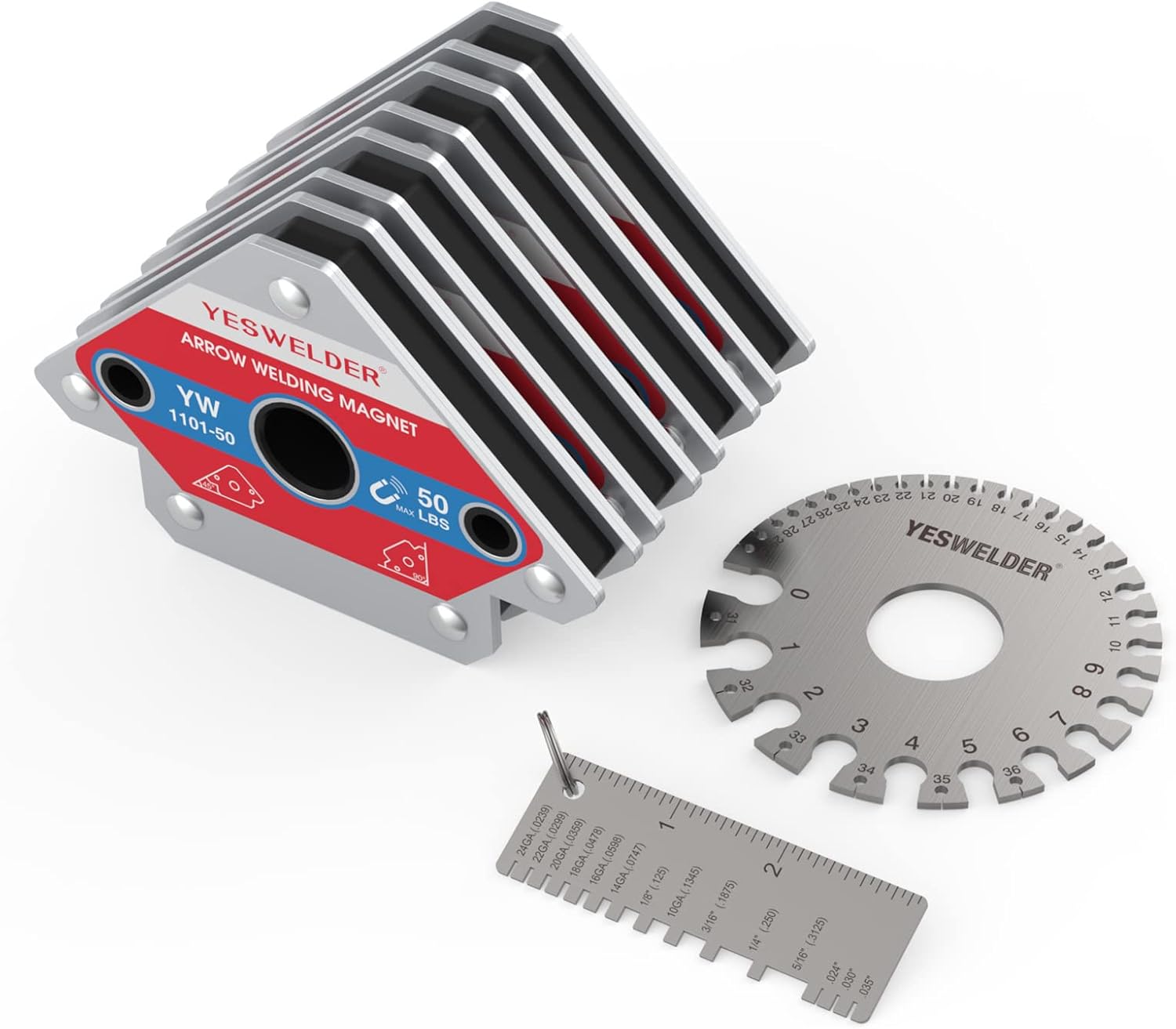 YESWELDER 50 LB Welding Magnets & Round Dual Sided Metal Sheet Guage & Metal Sheet Thickness Gauge 2pk Stainless Steel Wire Welding Gauge