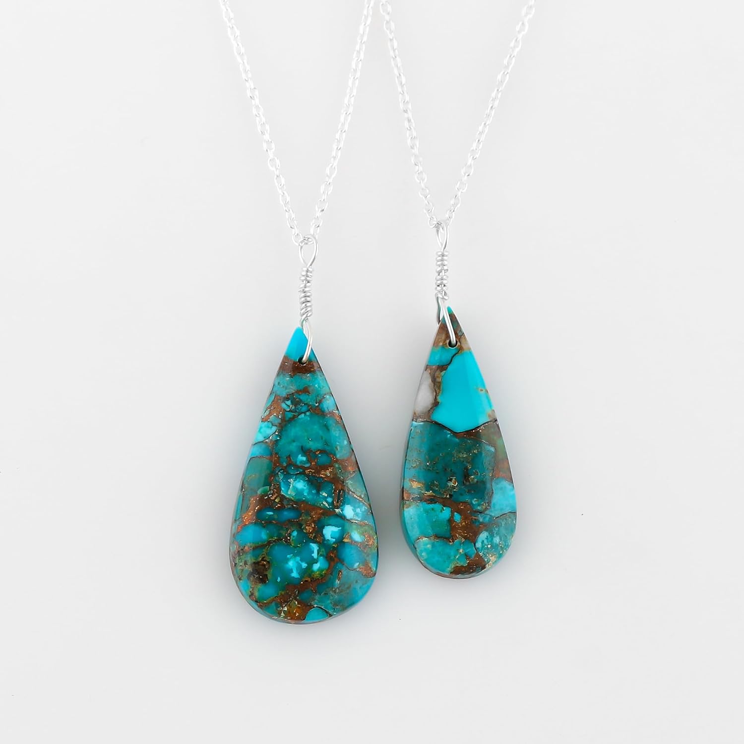Yashee Natural Turquoise Pear Shape Crystals Pendant Necklace, Chakra Energy Healing Gemstone, Real Crystal, Top Grade, Beautiful Women Simple Jewelry, Dainty Silver Plated Jewelry 18 inch