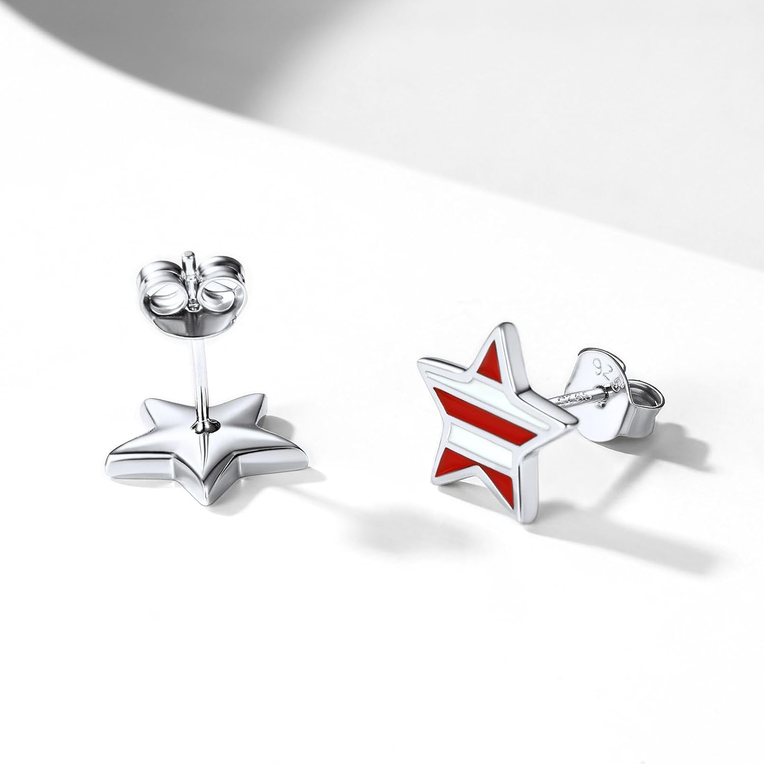ChicSilver American Flag Earrings for Women Girls 925 Sterling Silver 4th of July Patriotic Earrings Hypoallergenic Star Heart Stud Independence Day Jewelry Gifts