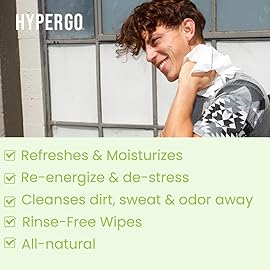 HyperGo XL Body Wipes for Women & Men - 12 x12 Rinse-Free Full Body Cleansing Wipes 20 Count Pack - Cucumber | Biodegradable, Hypoallergenic, Aloe-Infused | Gym, Festival, Camping Essentials