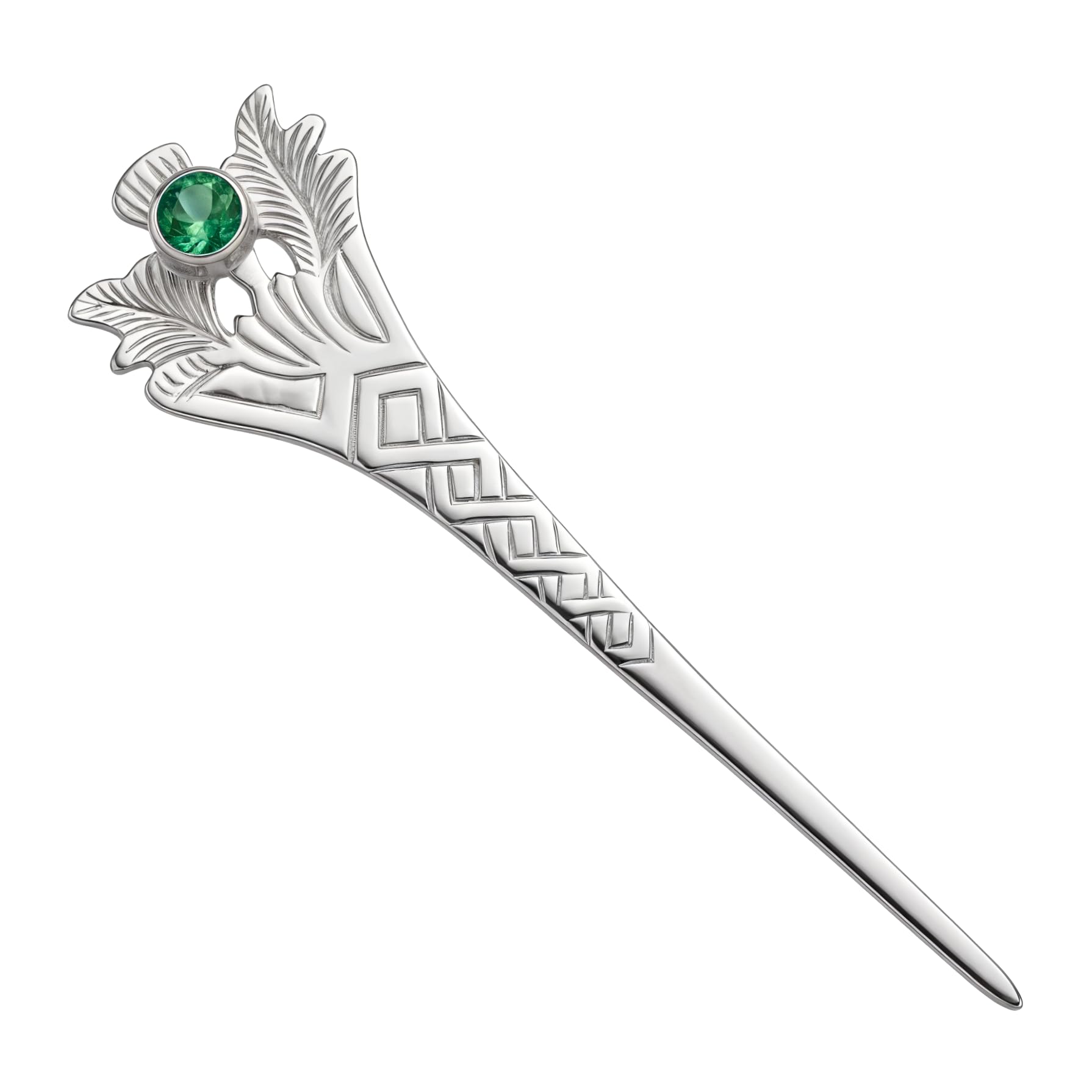 Alexander Castle Broche en Argent Sterling 925 Motif Chardon éCossais Ornée D'une Pierre CZ Verte pour Homme Et Femme - Accessoire De Kilt Présenté Dans un Coffret Cadeau Bijoux - 76mm