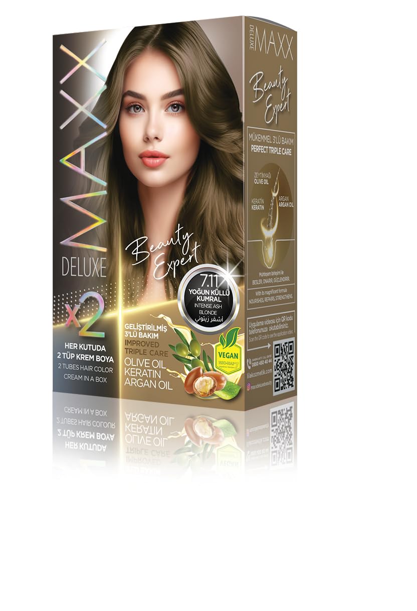 MAXX DELUXE BEAUTY EXPERT HAIR COLOR (KERATİN)'Lİ 1 KUTU (2 X 50 ML) (Yoğun Küllü Kumral 7.11)