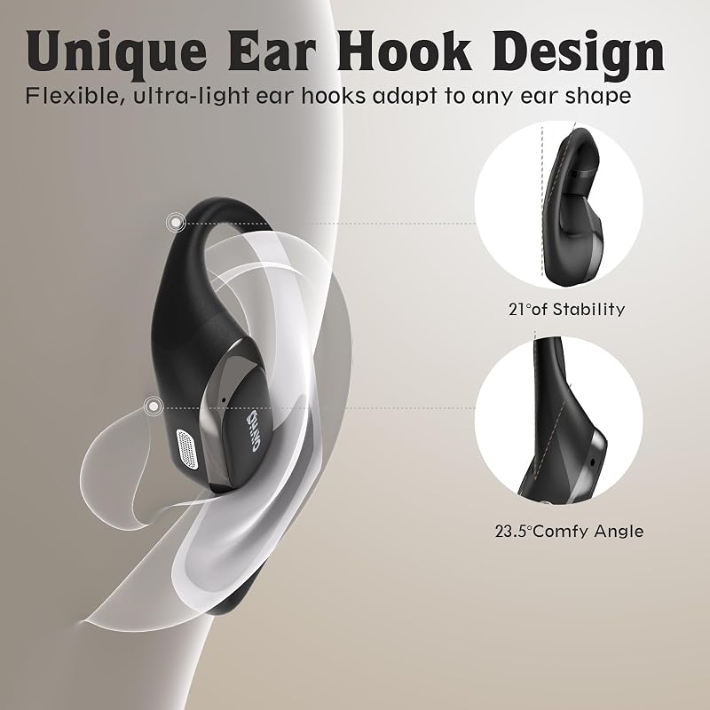 OHAYO Open Ear Headphones,Over Ear Earbuds with Ergonomic Earhook,Bluetooth Headphones 5.4 with Smart Digital Display,40H Playtime,IPX6 Waterproof,Touch Control Operate Fit Cycling,Running,Workout image 5